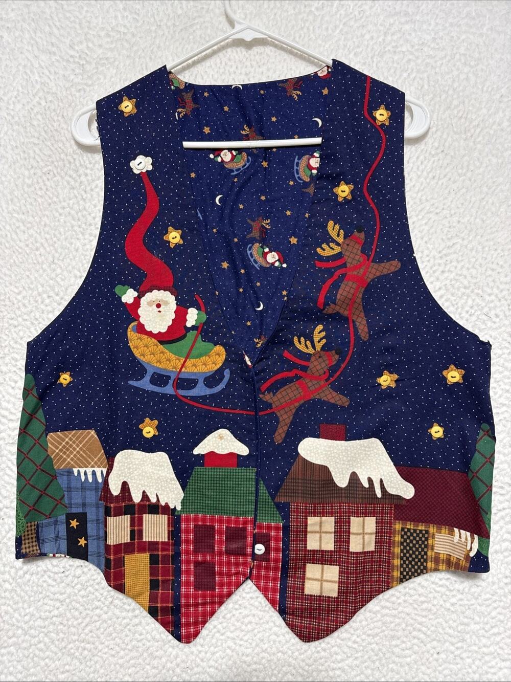 Vintage 90’s Handmade Reversible Christmas Vest Santa Large Size L